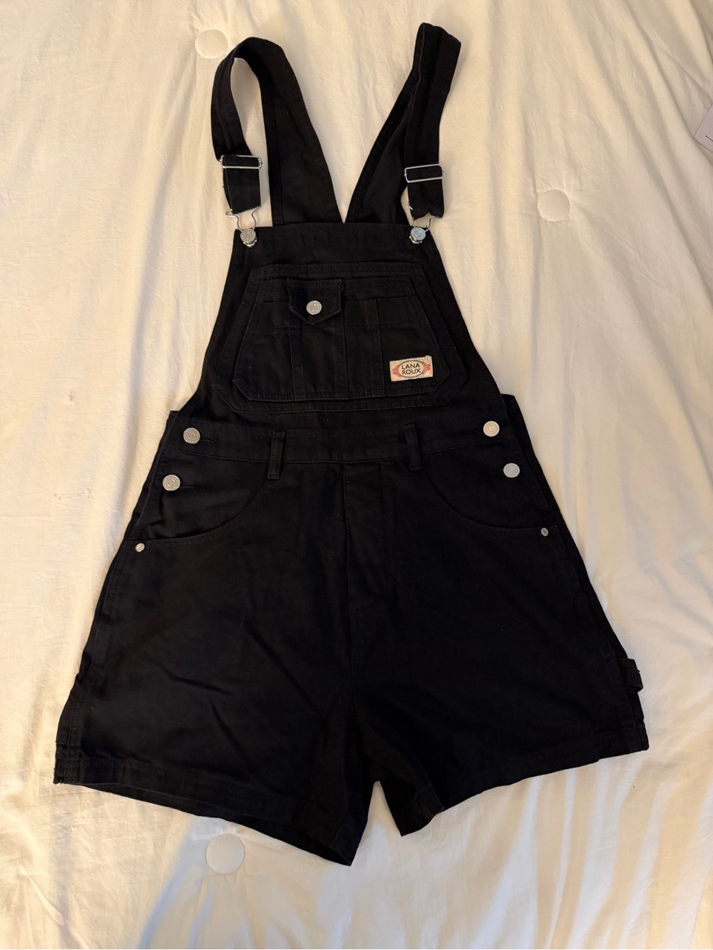 Lana Roux Black Cotton Shortalls Carpenter Overalls – Medium